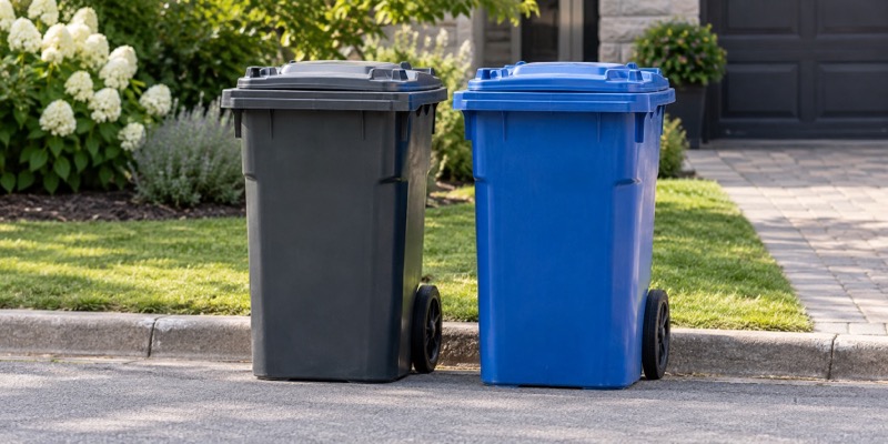 Garbage and recycling bins ready at the curb
